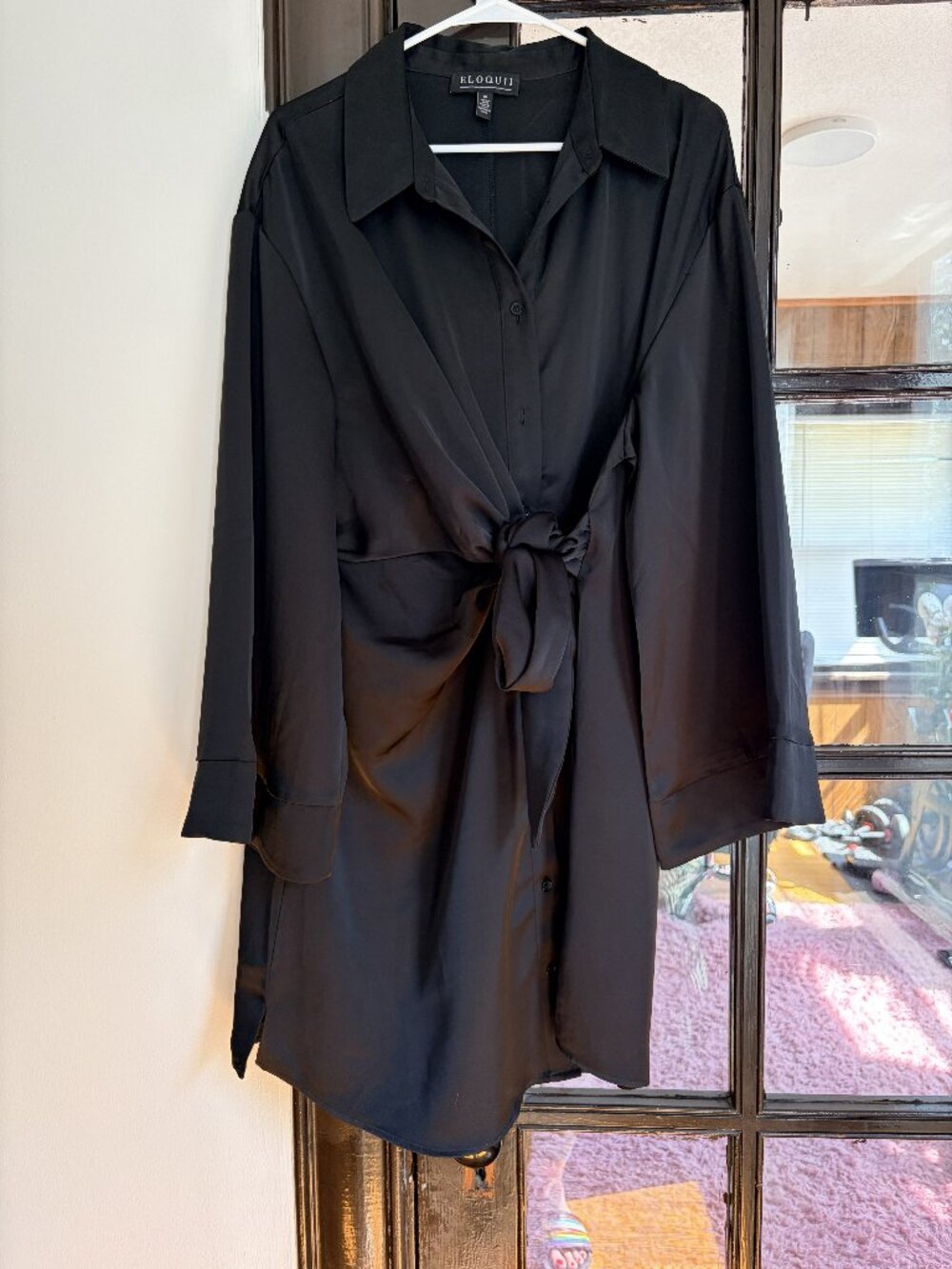 ELOQUII Black Satin Tie Front Cocktail Shirt Dress Size 18